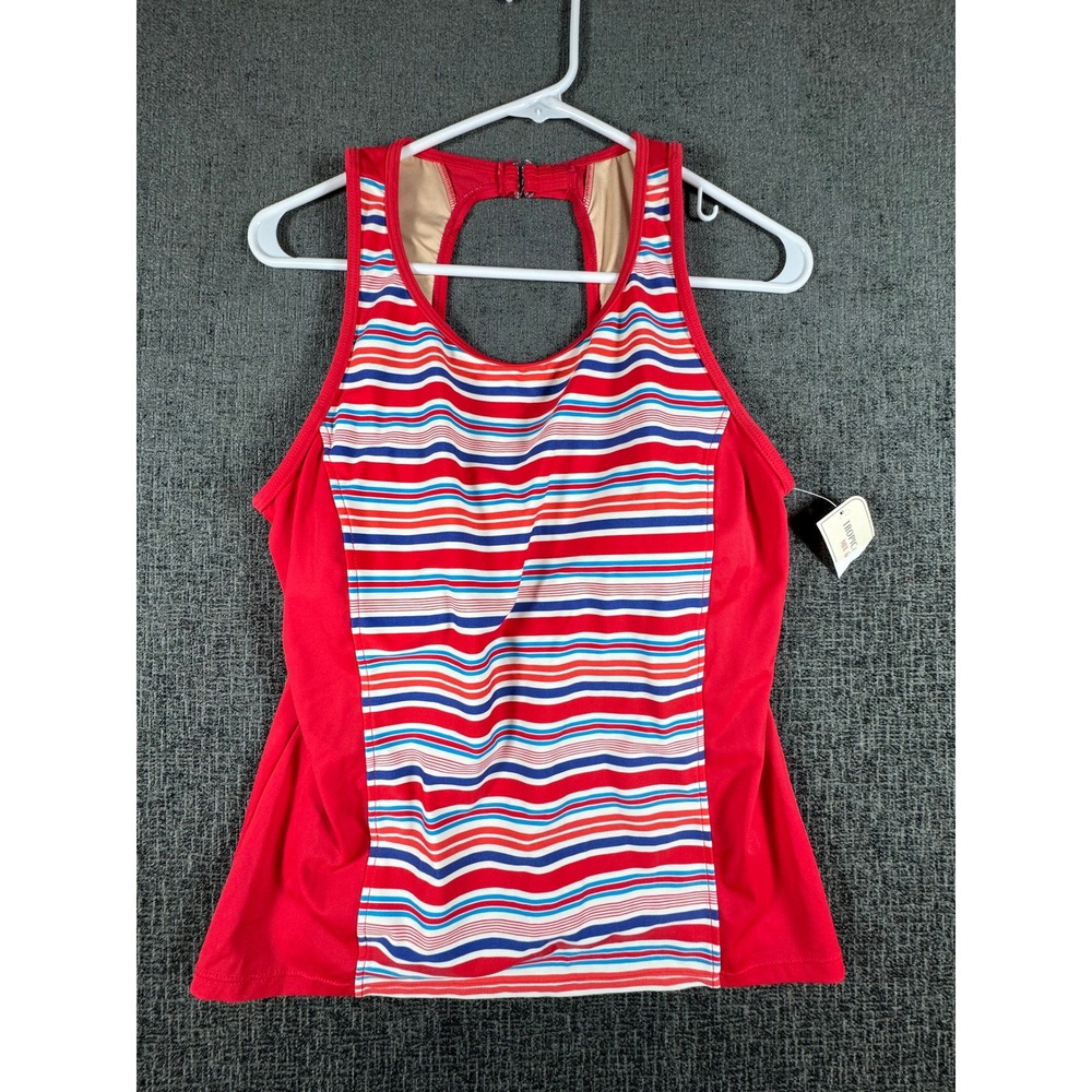 Tropic‎ Mix & Match Womens Red White Blue Striped High Neck Tankini Top S3217TRO
